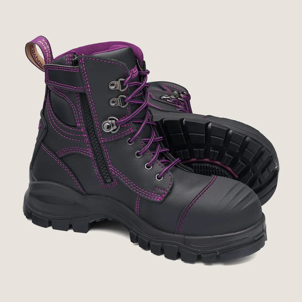 BLUNDSTONE 897 WOMENS WORK SAFETY BOOTS BLACK with PURPLE