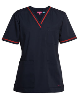 TAFE - BEAUTY -  LADIES SCRUB TOP (4SCT1) - NAVY/RED WITH EMBROIDERY