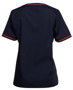 TAFE - BEAUTY -  LADIES SCRUB TOP (4SCT1) - NAVY/RED WITH EMBROIDERY