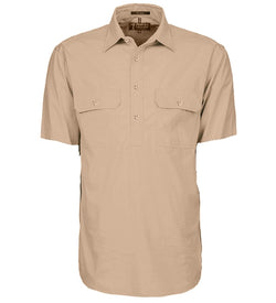 AIR RIFLE - SSAA - PILBARA CLOSED FRONT S/S SHIRT - RM200CFS - CLAY WITH EMBROIDERY ON BACK